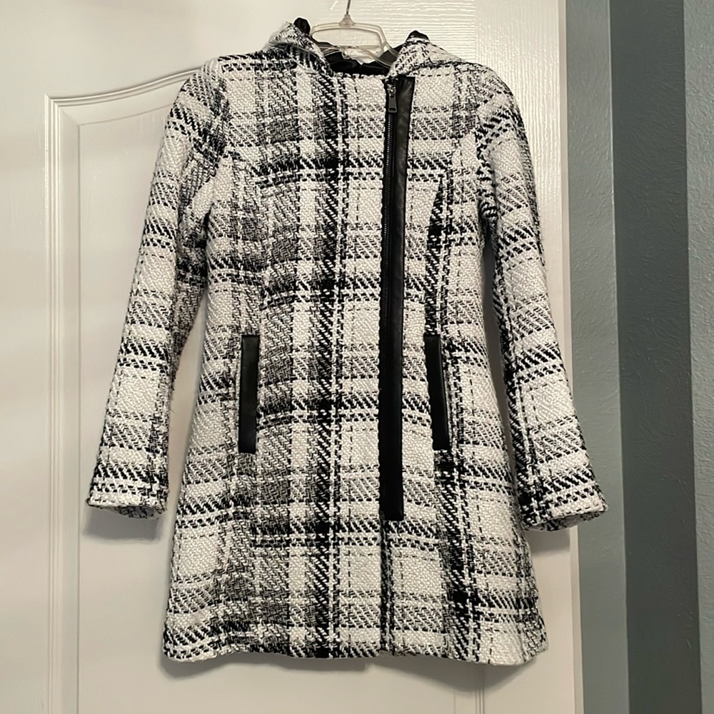 Plaid Women's Coat with Black Accents
